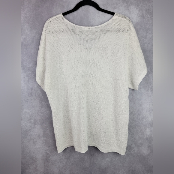 J. Jill white V-neck Open Knit Pullover lightweight transpare Sweater Size L - Picture 4 of 6